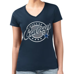 Dallas Cowboys G-III 4Her by Carl Banks Women's Super-Slim Fit Lightweight Pinstripe Circle V-Neck T-Shirt Navy | NFL