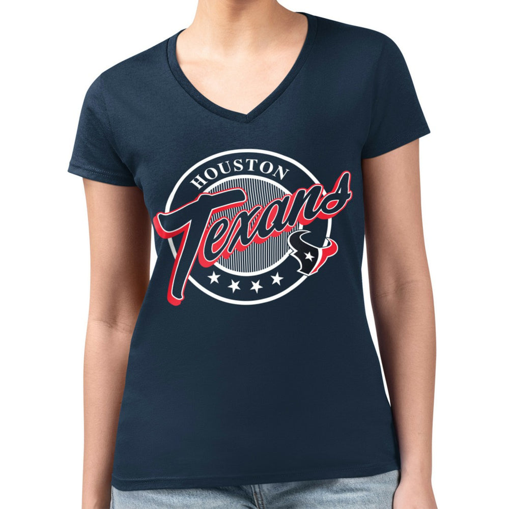 Houston Texans G-III 4Her by Carl Banks Women's Super-Slim Fit Lightweight Pinstripe Circle V-Neck T-Shirt Navy | NFL