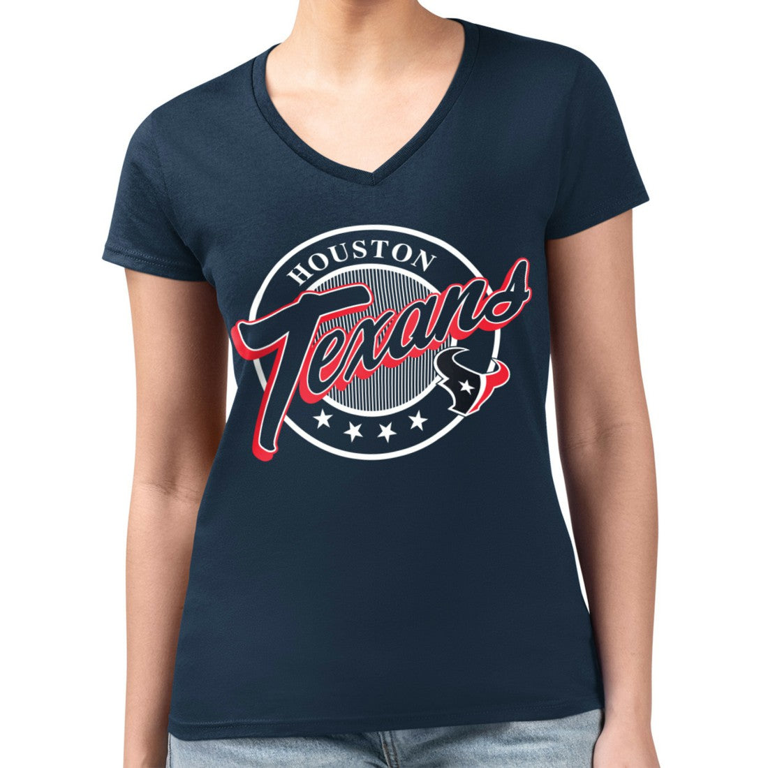 Houston Texans G-III 4Her by Carl Banks Women's Super-Slim Fit Lightweight Pinstripe Circle V-Neck T-Shirt Navy | NFL