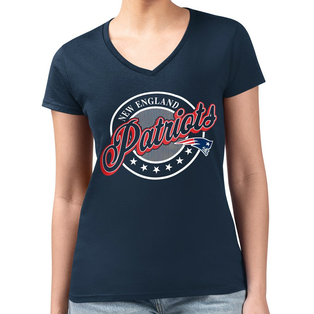 New England Patriots G-III 4Her by Carl Banks Women's Super-Slim Fit Lightweight Pinstripe Circle V-Neck T-Shirt Navy | NFL