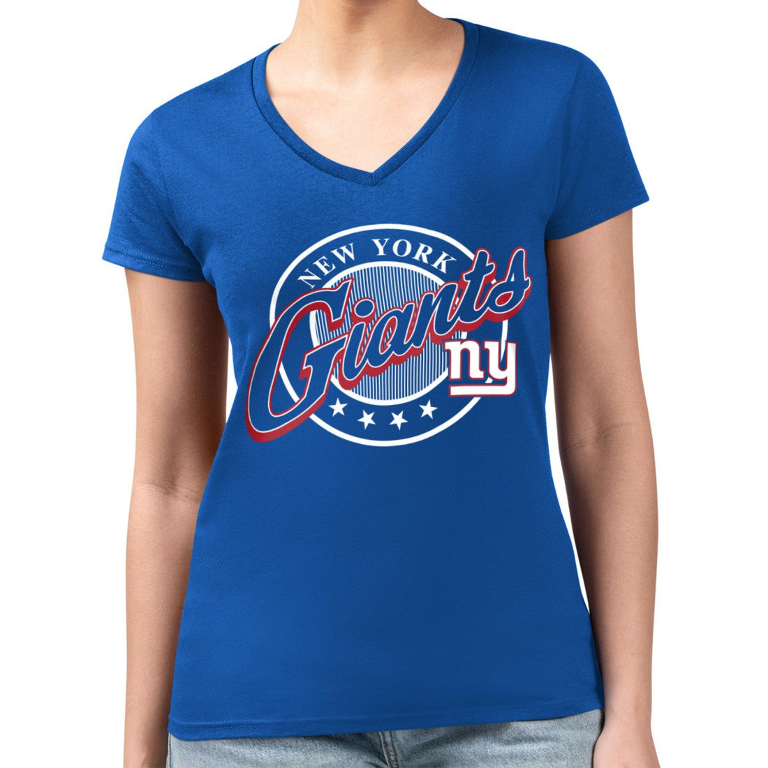 New York Giants G-III 4Her by Carl Banks Women's Super-Slim Fit Lightweight Pinstripe Circle V-Neck T-Shirt Royal | NFL