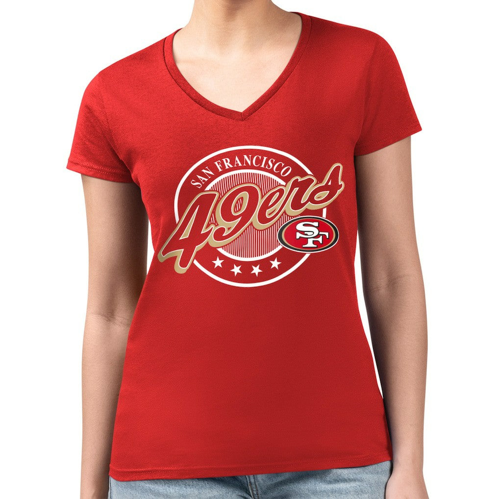 San Francisco 49ers G-III 4Her by Carl Banks Women's Super-Slim Fit Lightweight Pinstripe Circle V-Neck T-Shirt Scarlet | NFL
