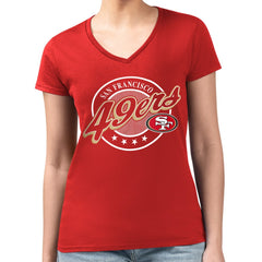 San Francisco 49ers G-III 4Her by Carl Banks Women's Super-Slim Fit Lightweight Pinstripe Circle V-Neck T-Shirt Scarlet | NFL