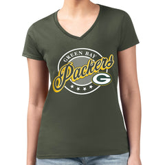 Green Bay Packers G-III 4Her by Carl Banks Women's Super-Slim Fit Lightweight Pinstripe Circle V-Neck T-Shirt Green | NFL