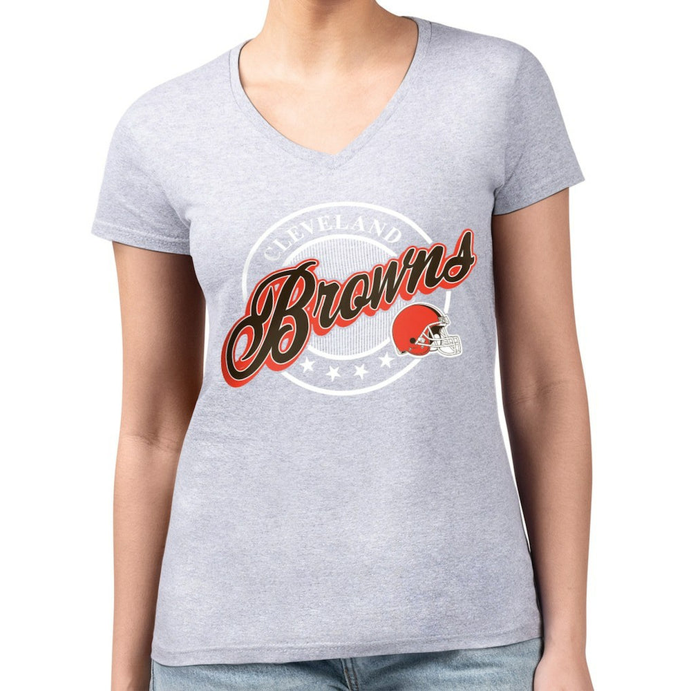 Cleveland Browns G-III 4Her by Carl Banks Women's Super-Slim Fit Lightweight Pinstripe Circle V-Neck T-Shirt Gray | NFL