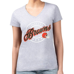 Cleveland Browns G-III 4Her by Carl Banks Women's Super-Slim Fit Lightweight Pinstripe Circle V-Neck T-Shirt Gray | NFL