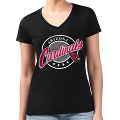 Arizona Cardinals G-III 4Her by Carl Banks Women's Super-Slim Fit Lightweight Pinstripe Circle V-Neck T-Shirt Black | NFL