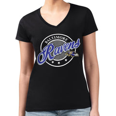 Baltimore Ravens G-III 4Her by Carl Banks Women's Super-Slim Fit Lightweight Pinstripe Circle V-Neck T-Shirt Black | NFL