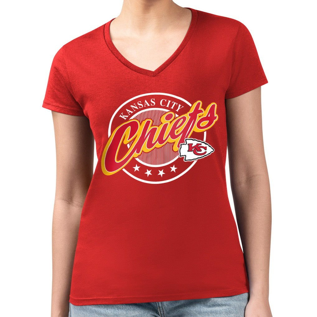 Kansas City Chiefs G-III 4Her by Carl Banks Women's Super-Slim Fit Lightweight Pinstripe Circle V-Neck T-Shirt Red | NFL