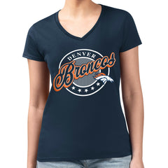 Denver Broncos G-III 4Her by Carl Banks Women's Super-Slim Fit Lightweight Pinstripe Circle V-Neck T-Shirt Navy | NFL