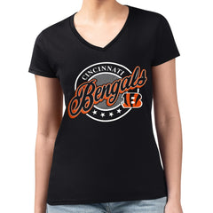 Cincinnati Bengals G-III 4Her by Carl Banks Women's Super-Slim Fit Lightweight Pinstripe Circle V-Neck T-Shirt Black | NFL
