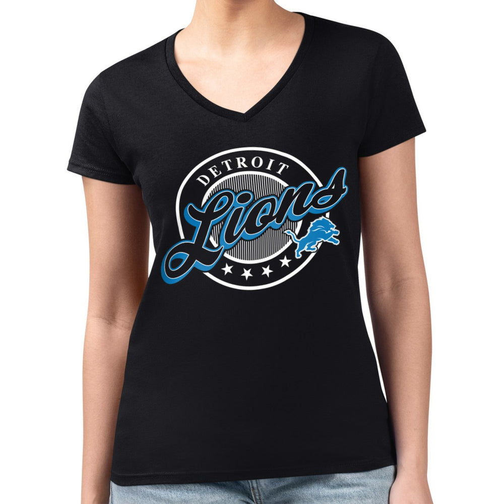Detroit Lions G-III 4Her by Carl Banks Women's Super-Slim Fit Lightweight Pinstripe Circle V-Neck T-Shirt Black | NFL