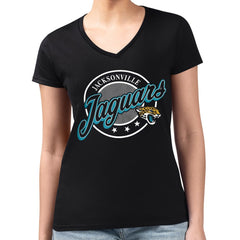 Jacksonville Jaguars G-III 4Her by Carl Banks Women's Super-Slim Fit Lightweight Pinstripe Circle V-Neck T-Shirt Black | NFL