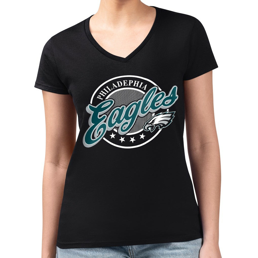 Philadelphia Eagles G-III 4Her by Carl Banks Women's Super-Slim Fit Lightweight Pinstripe Circle V-Neck T-Shirt Black | NFL