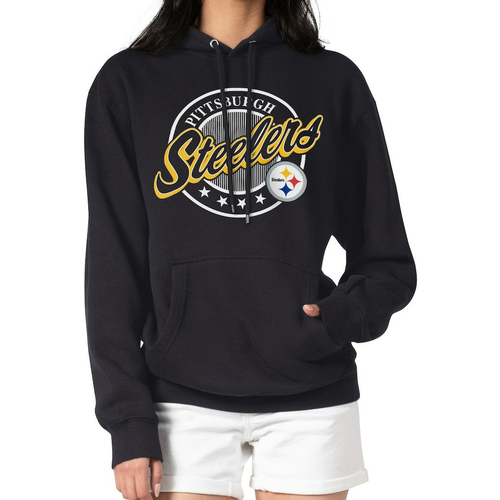 Pittsburgh Steelers G-III 4Her by Carl Banks Women's Pinstripe Circle Fleece Pullover Hoodie Black | NFL