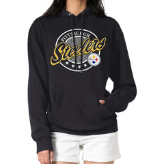 Pittsburgh Steelers G-III 4Her by Carl Banks Women's Pinstripe Circle Fleece Pullover Hoodie Black | NFL