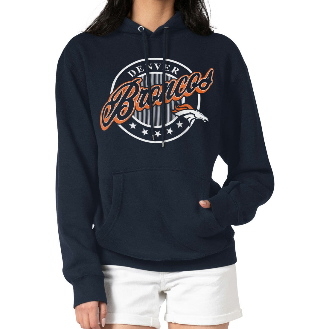 Denver Broncos G-III 4Her by Carl Banks Women's Pinstripe Circle Fleece Pullover Hoodie Navy | NFL