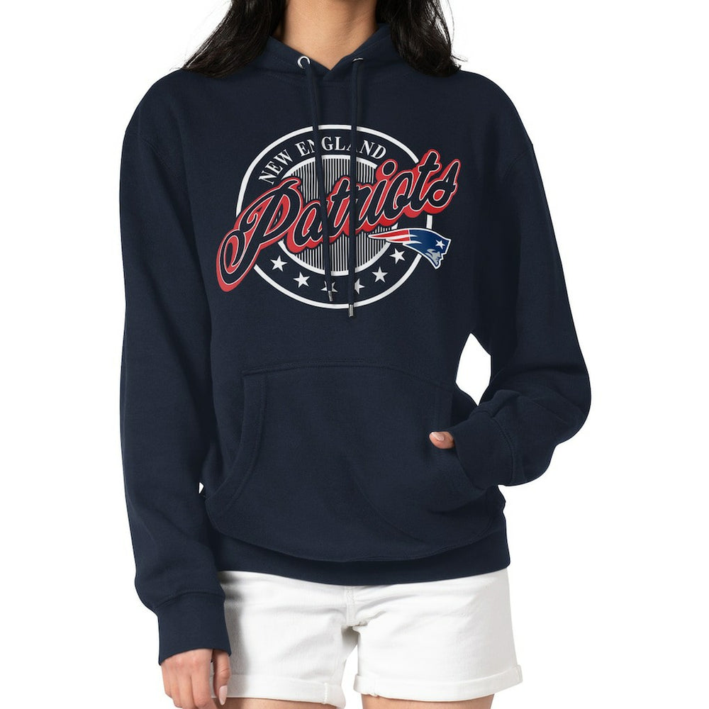 New England Patriots G-III 4Her by Carl Banks Women's Pinstripe Circle Fleece Pullover Hoodie Navy | NFL