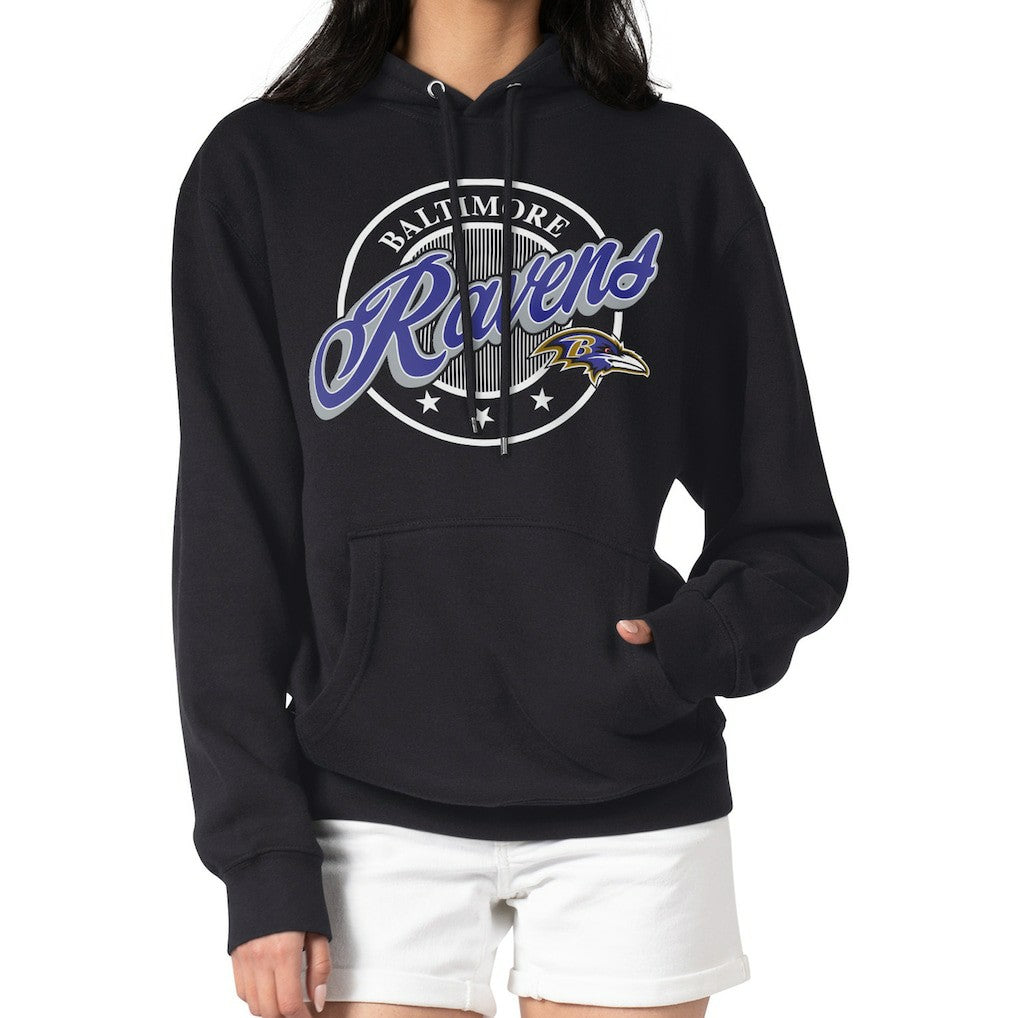 Baltimore Ravens G-III 4Her by Carl Banks Women's Pinstripe Circle Fleece Pullover Hoodie Black | NFL