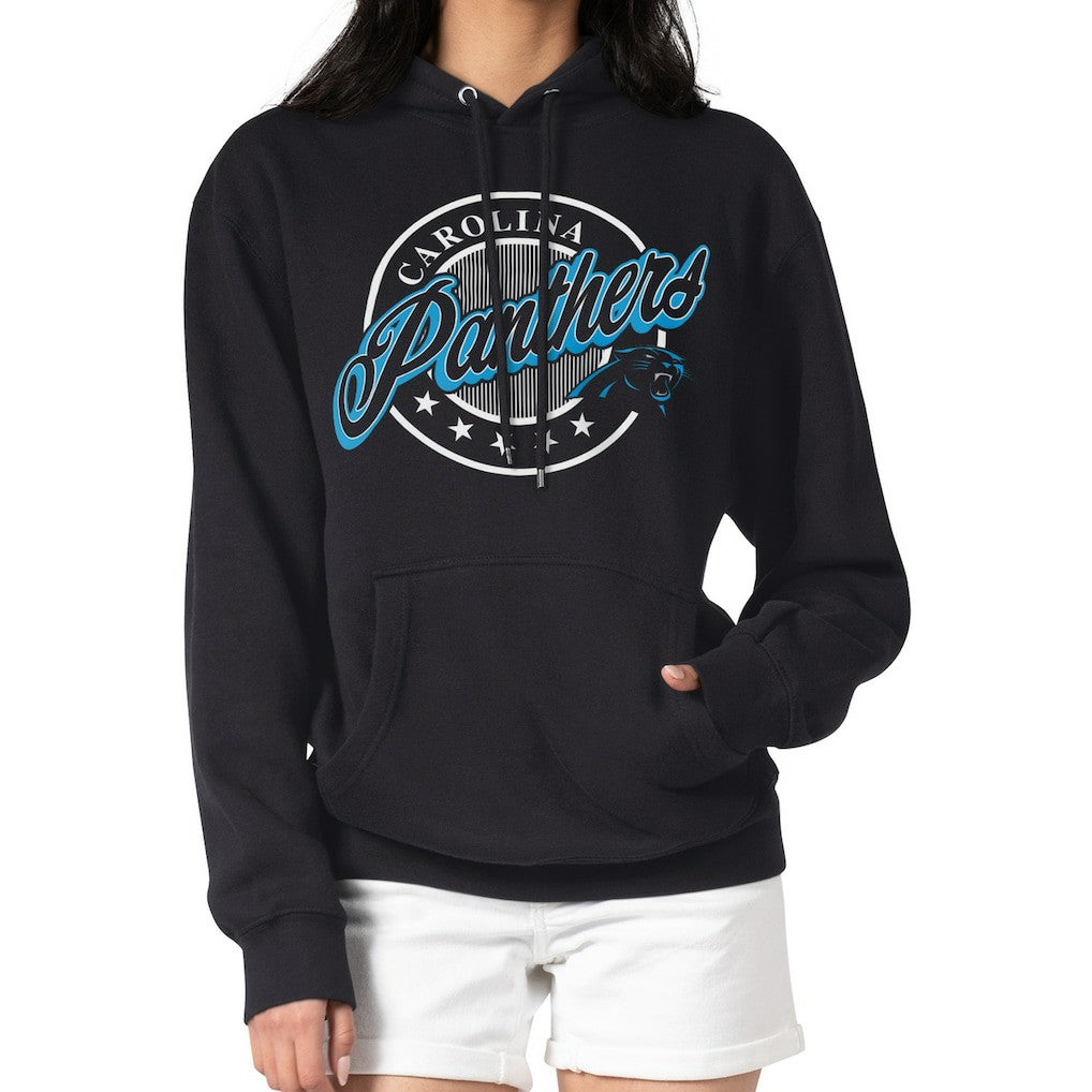 Carolina Panthers G-III 4Her by Carl Banks Women's Pinstripe Circle Fleece Pullover Hoodie Black | NFL
