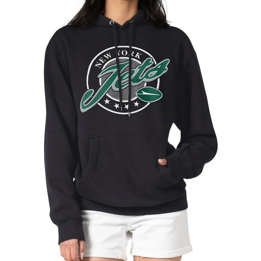 New York Jets G-III 4Her by Carl Banks Women's Pinstripe Circle Fleece Pullover Hoodie Black | NFL