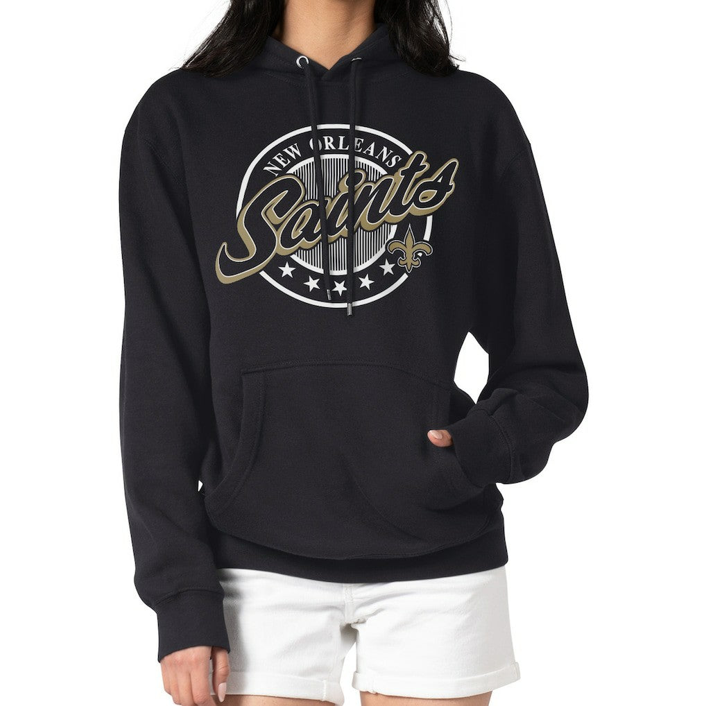 New Orleans Saints G-III 4Her by Carl Banks Women's Pinstripe Circle Fleece Pullover Hoodie Black | NFL