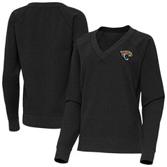 Jacksonville Jaguars Antigua Women's Varsity Tri-Blend V-Neck Long Sleeve T-Shirt Heather Black | NFL