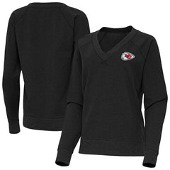 Kansas City Chiefs Antigua Women's Varsity Tri-Blend V-Neck Long Sleeve T-Shirt Heather Black | NFL