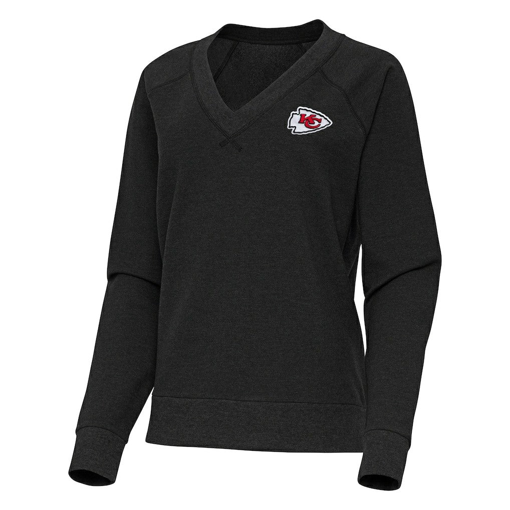 Kansas City Chiefs Antigua Women's Varsity Tri-Blend V-Neck Long Sleeve T-Shirt Heather Black | NFL