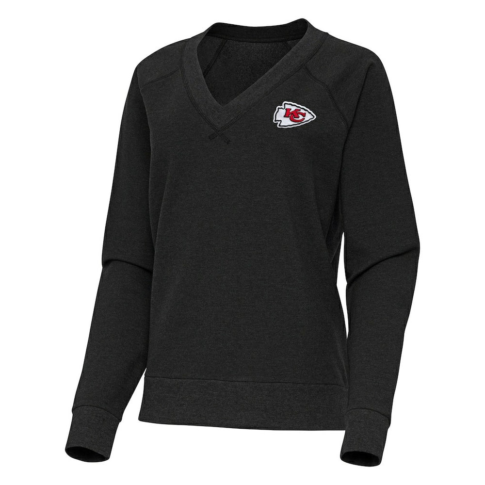 Kansas City Chiefs Antigua Women's Varsity Tri-Blend V-Neck Long Sleeve T-Shirt Heather Black | NFL