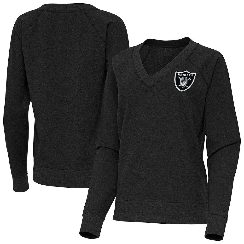 Las Vegas Raiders Antigua Women's Varsity Tri-Blend V-Neck Long Sleeve T-Shirt Heather Black | NFL