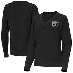 Las Vegas Raiders Antigua Women's Varsity Tri-Blend V-Neck Long Sleeve T-Shirt Heather Black | NFL