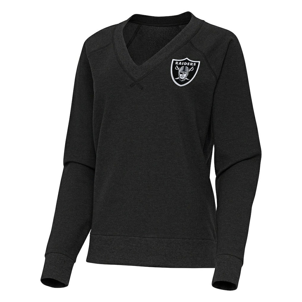 Las Vegas Raiders Antigua Women's Varsity Tri-Blend V-Neck Long Sleeve T-Shirt Heather Black | NFL