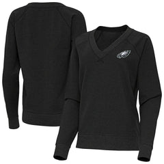 Philadelphia Eagles Antigua Women's Varsity Tri-Blend V-Neck Long Sleeve T-Shirt Heather Black | NFL