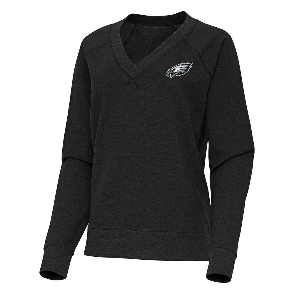 Philadelphia Eagles Antigua Women's Varsity Tri-Blend V-Neck Long Sleeve T-Shirt Heather Black | NFL