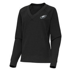 Philadelphia Eagles Antigua Women's Varsity Tri-Blend V-Neck Long Sleeve T-Shirt Heather Black | NFL