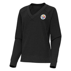 Pittsburgh Steelers Antigua Women's Varsity Tri-Blend V-Neck Long Sleeve T-Shirt Heather Black | NFL