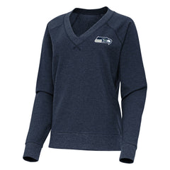 Seattle Seahawks Antigua Women's Varsity Tri-Blend V-Neck Long Sleeve T-Shirt Heather College Navy | NFL