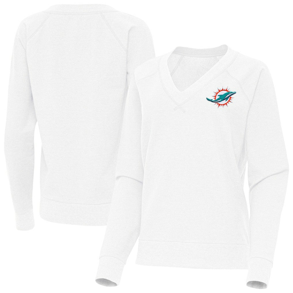 Miami Dolphins Antigua Women's Varsity Tri-Blend V-Neck Long Sleeve T-Shirt White | NFL