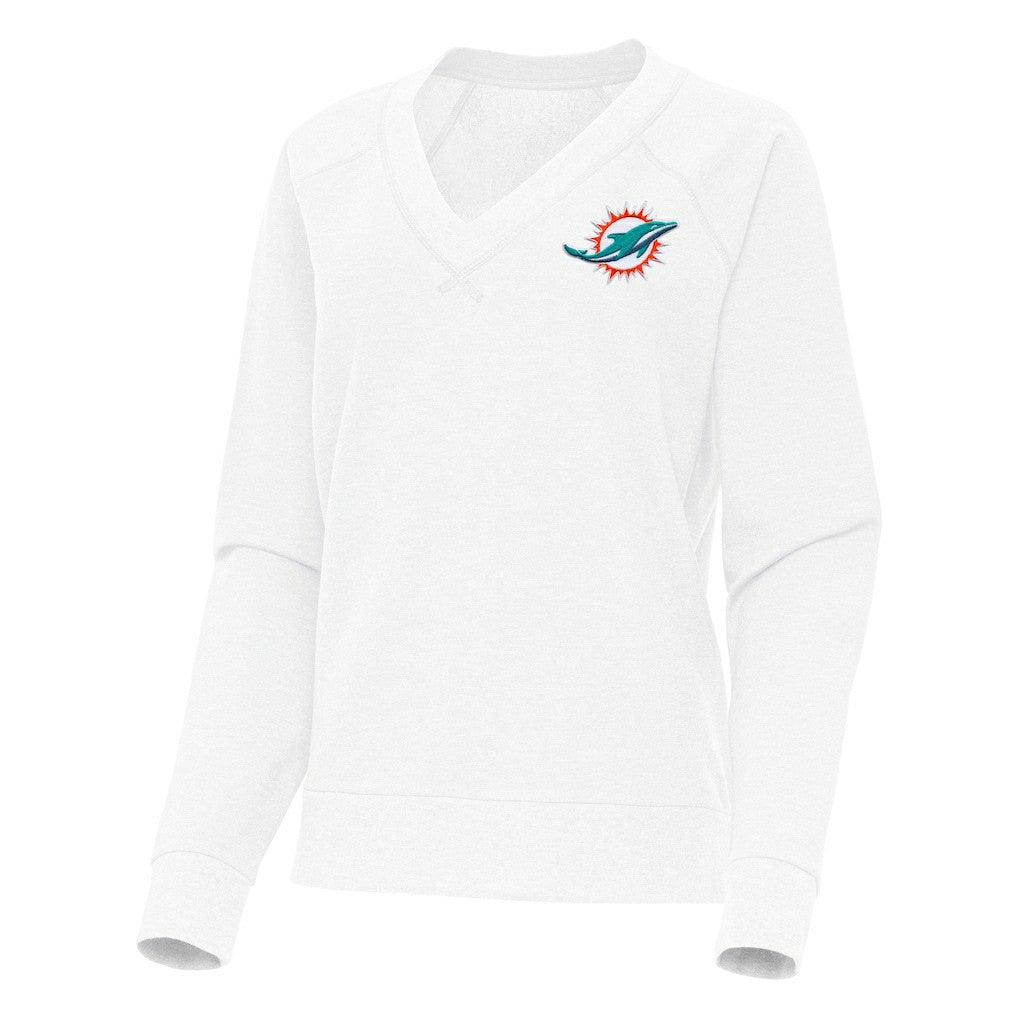 Miami Dolphins Antigua Women's Varsity Tri-Blend V-Neck Long Sleeve T-Shirt White | NFL