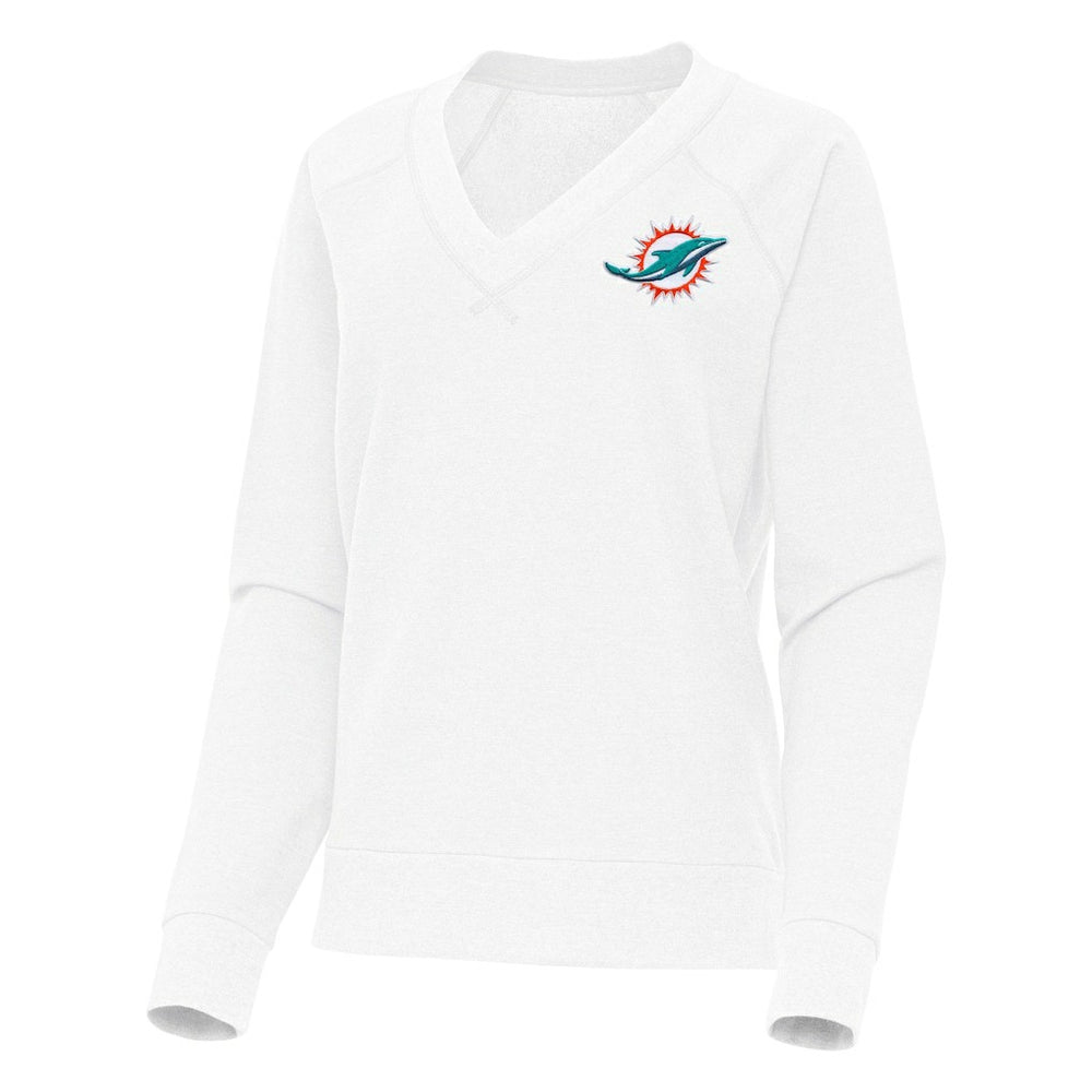 Miami Dolphins Antigua Women's Varsity Tri-Blend V-Neck Long Sleeve T-Shirt White | NFL