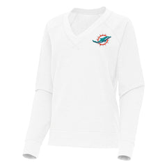 Miami Dolphins Antigua Women's Varsity Tri-Blend V-Neck Long Sleeve T-Shirt White | NFL