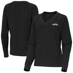 New York Jets Antigua Women's Varsity Tri-Blend V-Neck Long Sleeve T-Shirt Heather Black | NFL