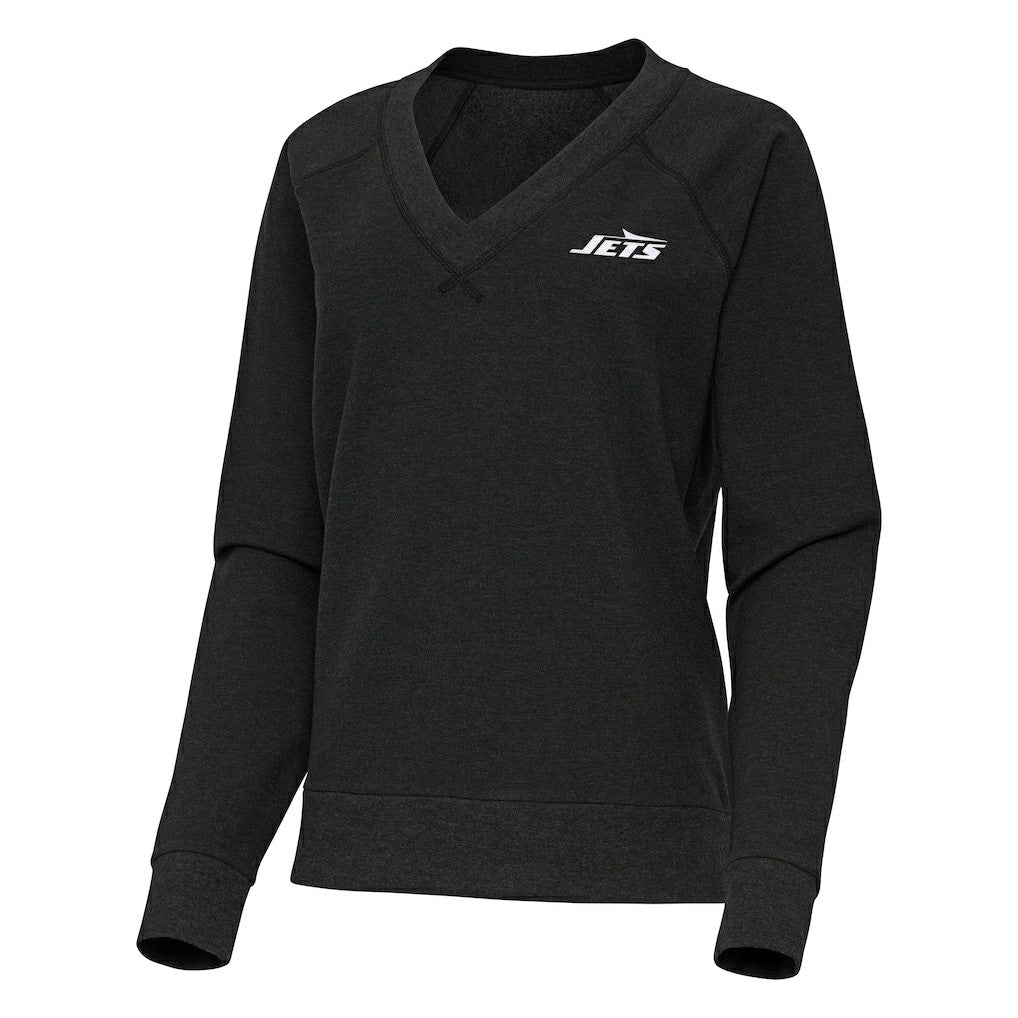 New York Jets Antigua Women's Varsity Tri-Blend V-Neck Long Sleeve T-Shirt Heather Black | NFL
