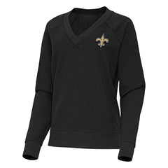 New Orleans Saints Antigua Women's Varsity Tri-Blend V-Neck Long Sleeve T-Shirt Heather Black | NFL