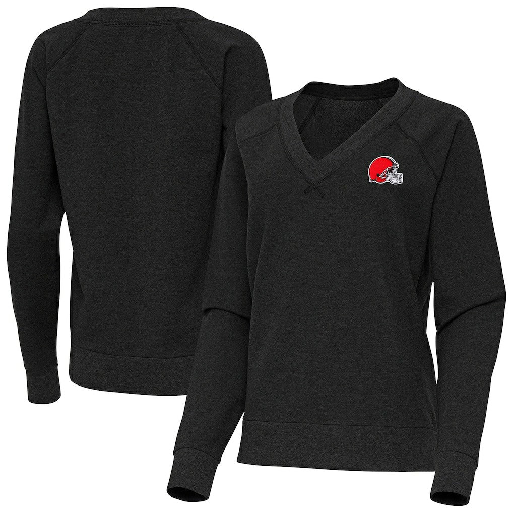 Cleveland Browns Antigua Women's Varsity Tri-Blend V-Neck Long Sleeve T-Shirt Heather Black | NFL