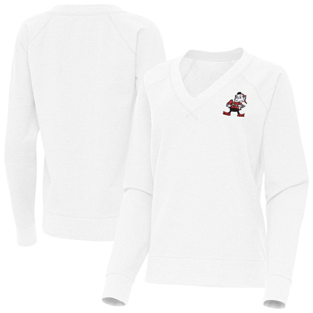 Cleveland Browns Antigua Women's Varsity Tri-Blend V-Neck Long Sleeve T-Shirt White | NFL