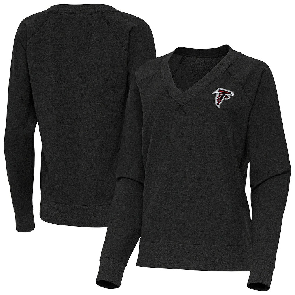 Atlanta Falcons Antigua Women's Varsity Tri-Blend V-Neck Long Sleeve T-Shirt Heather Black | NFL