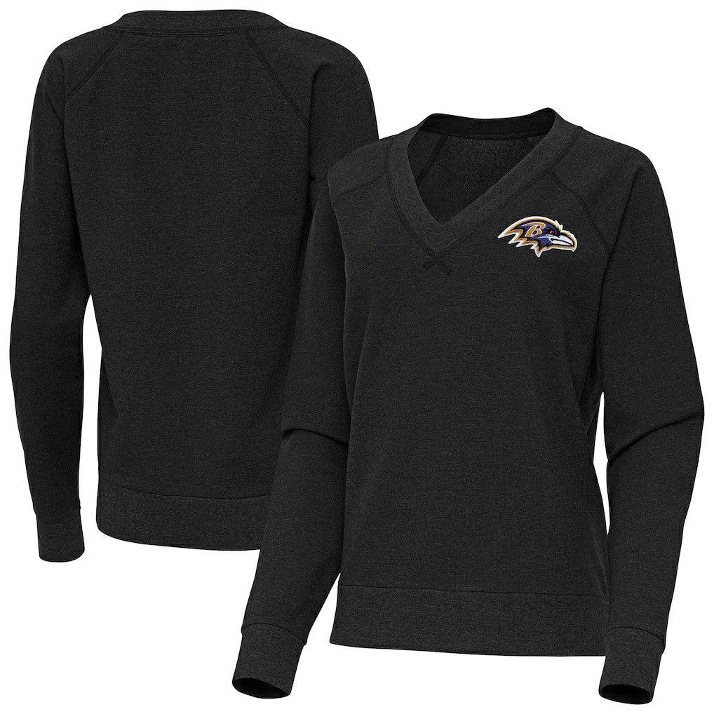 Baltimore Ravens Antigua Women's Varsity Tri-Blend V-Neck Long Sleeve T-Shirt Heather Black | NFL