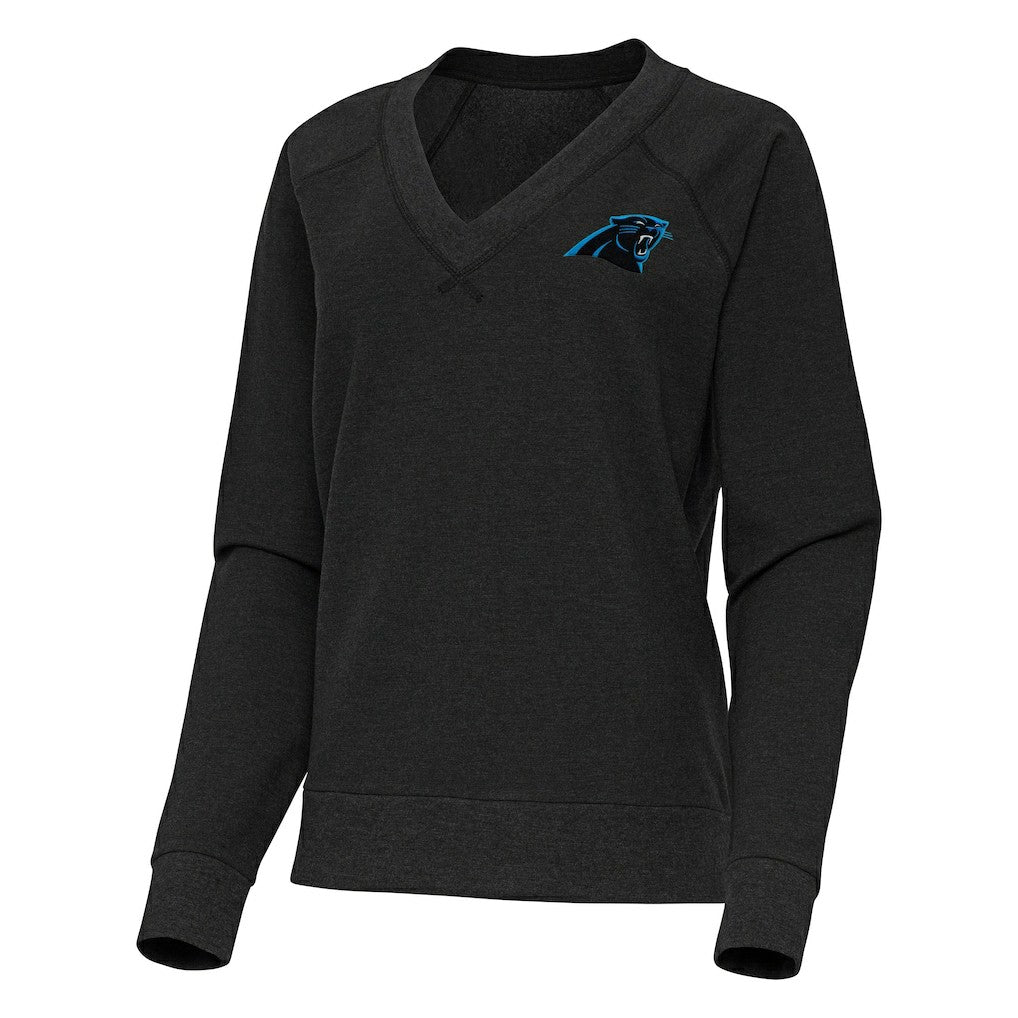Carolina Panthers Antigua Women's Varsity Tri-Blend V-Neck Long Sleeve T-Shirt Heather Black | NFL